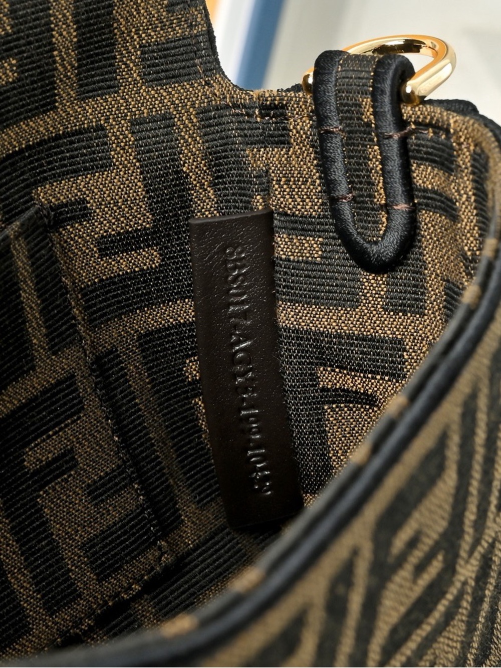 Fendi Brown & Black Zucca Crossbody Baguette with Gold Hardware - Picture 10 of 11